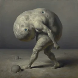 a shapeless cosmic entity collapsing reality as it walks across it, oil on canvas, muted colors