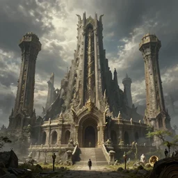 A highly detailed 4K fantasy matte painting of temple of time, zdzislaw beksinski, ArtStation, CGSociety, Unreal Engine