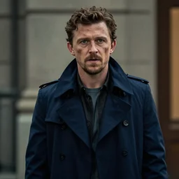 tom holland as a rough dirty old man with a scruffy beard in a dark blue trenchcoat as the new doctor who, cinematic, volumetric lighting, f 8 aperture, cinematic eastman 5 3 8 4 film, photorealistic