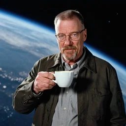 3 5 mm film still, walter white having a coffee break in space