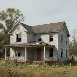 an abandoned house in the style of John Kenn Mortensen, realistic painting, high definition, digital art, matte painting, very detailed, realistic