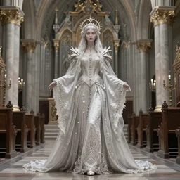 beautiful sorceress, wearing a long flowing robe, standing in a church, intricate, elegant, highly detailed, digital painting