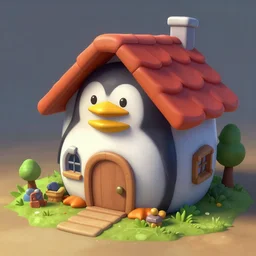 nintendo 64 concept art of a penguin house, matte painting
