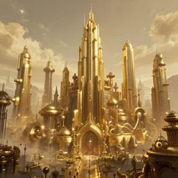 a golden steampunk city in the style of arcane