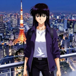 tokyo cityscape like in ghost in the shell cartoon style