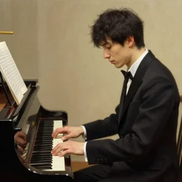 attractive man playing piano by j. c. leyendecker, yoji shinkawa, katayama bokuyo