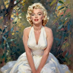 marilyn monroe in white dress. art by renoir. bright