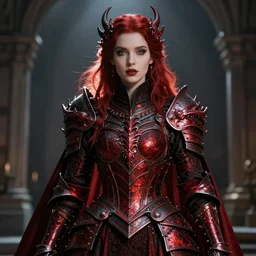 Gothic princess in dark and red dragon armor, artstation trending, cinematic, highly detailded