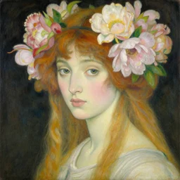 a painting of a woman with flowers in her hair, a detailed painting by yoshitaka amano and rebecca guay, deviantart, figurative art, feminine, pre - raphaelite