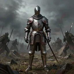 aesthetic digital illustration of a wounded knight surrendering on the battlefield, by anne stokes | dirty and bloody, character concept, concept art, unreal engine, finalrender, centered, deviantart, artgerm