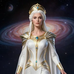 portrait of the powerful empress of the solar system in the style of craig mullins and in the style of ian mcque. glowing, ornate and intricate linework, stunning, dynamic lighting, ultrafine and hyperdetailed.