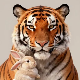a award winnimg commission portrait of a anthro tiger carrying a small cute bunny,digital art,art by greg rutkowski,character design by charles bowater,professional character design,ross tran,artstation,deviantart,photorealistic,detailed face,hyperdetailed,4k