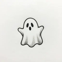 small tattoo design, black ink, ghost theme, detailed design, simple, on white background paper, drawing