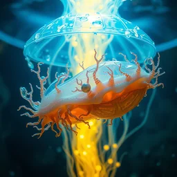 the omni, hatchlings, gelatinosis glass layered biomechanical, onscientia, phantastica, aliena, nudibranch, fluorescence in symbiosi crusta, uspaceship pellucens, gelatin cerebri, mollis, exesa, artificia, vortices micro water,, fluida, by peter mohrbacher