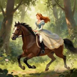 queen princess riding fast on horse, forest light, greg rutkowski, artstation