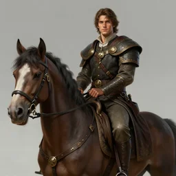 concept art, portrait :: young man, riding a horse :: expensive medieval clothes :: high detail, digital art, fantasy, RPG