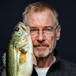 a bass fish that looks like walter white!!!! staring at the camera!!!!!! portrait