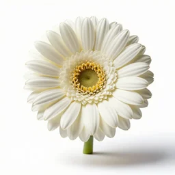 adorable gerbera daisy, high detail photograph, full body, isolated on a pure white background, centered, entire subject in frame, sharp focus, soft studio lighting