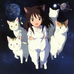 catgirls in space by haruko ichikawa, kyoto animation, square enix makoto shinkai artgerm ghibli ultrahd 4 k 8 k unrealengine dramatic lighting