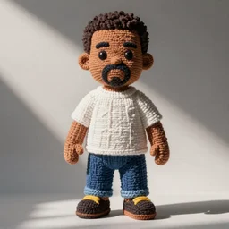 a kanye west doll made out of yarn, product display photograph