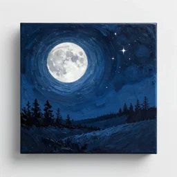 a beautiful landscape at night big moon and stars in the sky matte painting dark blue tones concept art 4 k - w 8 9 6 - n 9 - i