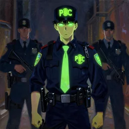 anime key visual of fbi agent glowing radioactive green, style of jamie wyeth james gilleard edward hopper greg rutkowski acrylic painting, preserved museum piece, historical