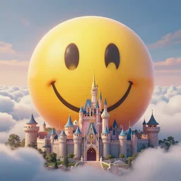 a giant smiley face emoji engulfs a whole kingdom and reaches above the clouds. intricate. lifelike. soft light. sony a 7 r iv 5 5 mm. cinematic post - processing