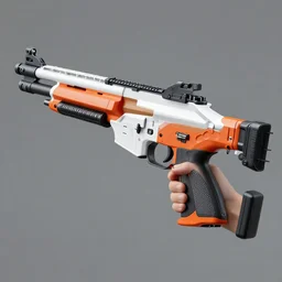 highly detailed hand held rail gun, orange, white, black