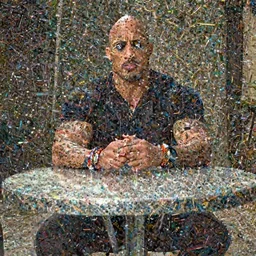 film still of Dwayne Johnson as Doctor Evil sitting at the round metal table from Austin Powers