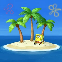 Bikini Atoll is an island in the real-life Marshall Islands. In SpongeBob SquarePants, it is represented as a small island with three palm trees. It is the marker of where Bikini Bottom is located, Realistic, HDR, HDD, - n 9