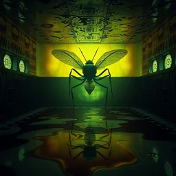 a room of oil, water caustics, the giant insect is inside, hatred, fear, film still from the movie directed by denis villeneuve and david cronenberg with art direction by salvador dali and dr. seuss