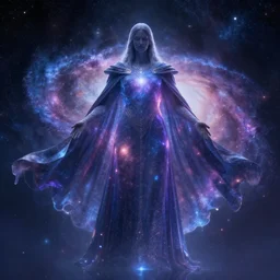 god with a cape, full body, galaxy, and, stars, atmosphere, ethereal, insanely, detailed, volumetric, symmetrical, concept art, charlie bowater, kelly mckernan, unreal engine, 8 k