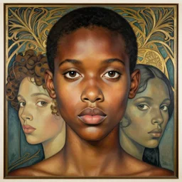 a streamline moderne, art nouveau, multi - ethnic and multi - racial portrait in the style of charlie bowater, and in the style of donato giancola, and in the style of charles dulac. very large, clear, expressive, intelligent eyes. symmetrical, centered, ultrasharp focus, dramatic lighting, photorealistic matte painting, intricate ultra detailed background.