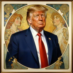 an art nouveau painting of donald trump in the style of donato giancola, and in the style of charlie bowater, and in the style of claudio errico. symmetry, smooth, sharp focus, semi - realism, intricate detail.