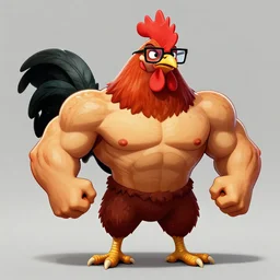 a muscular chicken with an ak - 4 7 wearing glasses, chicken, and red hair, chicken, digital art, artstation