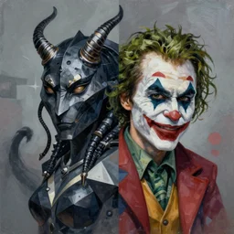 The mix of Gorgon and Joker picture by Sachin Teng, asymmetrical, dark vibes, Realistic Painting , Organic painting, Matte Painting,  geometric shapes, hard edges, graffiti, street art:2 by Sachin Teng:4