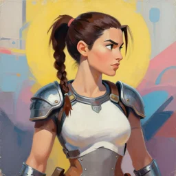 greg manchess portrait painting of armored lara croft as overwatch character, medium shot, asymmetrical, profile picture, organic painting, sunny day, matte painting, bold shapes, hard edges, street art, trending on artstation, by huang guangjian and gil elvgren and sachin teng