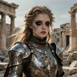 beautiful and gothic and victorian and dieselpunk young medieval female armor portrait +smoky eyes+front face with light flowing hair, ultradetail face, ruined ancient Agora of Athens, art and illustration by tian zi and craig mullins and WLOP and alphonse mucha, fantasy, intricate complexity, human structure, human anatomy, fantasy character concept,  watermark, blurry, hyperrealism 8k