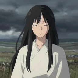 a beautiful Tibetan woman, innocent, somber white eyes, blind, long black and white split hair,gentle lighting, storm in the distance, simple dress, digital art by Makoto Shinkai ilya kuvshinov and Wojtek Fus, digital art, concept art,
