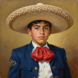 portrait of a handsome mexican boy in old jalisco, painting by manuel sanjulian and tom bagshaw, oil on canvas, hyperrealism