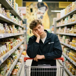 bored employee in a supermarket by gustav klimt