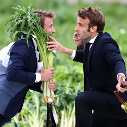 Macron fighting against geant vegetable