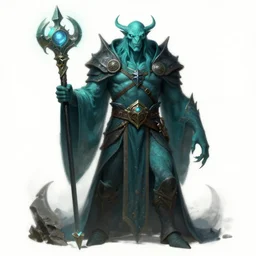 a detailed character of a teal sorcerer, by greg rutkowski and justin gerard, digital art, monstrous, realistic painting, very detailed, fantasy, dnd, character design, trending on artstation