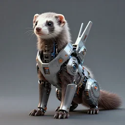 futuristic dungeons and dragons ferret robot, robot animal ferret futuristic concept, cyberpunk robot ferret by mickael lelievre and remi cuxac