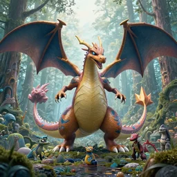 ( ( ( ( ( dragon ) ) ) ) pokemon ) creature creature creature creature in a alaskan forest, : : by michal karcz, daniel merriam, victo ngai and guillermo del toro : : ornate, dynamic, particulate, intricate, elegant, highly detailed, centered, artstation, smooth, sharp focus, octane render, 3 d