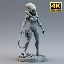 80mm resin detailed miniature of a Alien with a Female warrior, Product Introduction Photos, 4K, Front view, Full body
