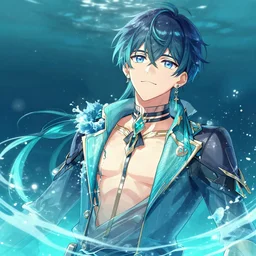 concept art of a vtuber, upper-body, water themed, 2d, hd Pinterest