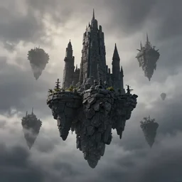 weightless floating castles of black stone against the ashen sky of this stormy hell, fromsoft, pixar and disney animation, sharp, rendered in unreal engine 5, bloom, dramatic lighting