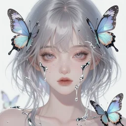ultra detailed illustration of a butterfly anime girl, liquid chrome slpashes dripping over her face, melting face, lost in a dreamy fairy landscape,  by ,Karol Bak, Ruan Jia, Moebius, hiroshi yoshida, Druillet colorfull, vivid colors, 8k, anime vibes, octane render, uplifting, magical composition,  artstation