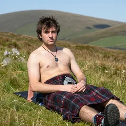 portrait of scottish dude tanning on a summer day in the Cairngorms